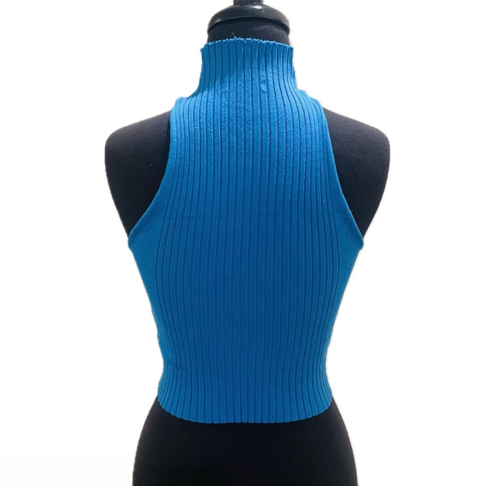 Blue Halter Neck Ribbed Top - Picture 8 of 8